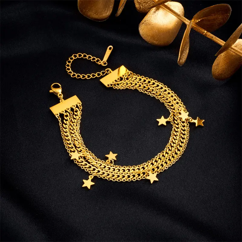 Wholesale New Arrivals Fashion Multi Layered Stainless Steel Star Gold Bracelet For Women Jewelry