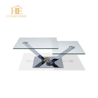 2025 vente chaude table basse élégante mécanique à engrenages en acier inoxydable avec table centrale en verre trempé transparent
