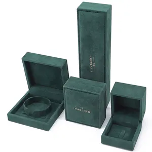 Hanhong Luxury Jewelry Plastic Packaging Box Can Print Logo Necklace Bracelet Bracelet Green Velvet Jewelry Ring Box