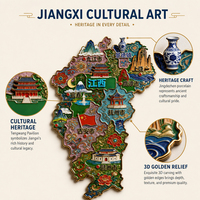 Aimant de réfrigérateur en métal émaillé, collection de souvenirs de voyage du patrimoine chinois, carte provinciale, symbole de l'histoire ancienne et moderne / Jiangxi