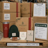 Kit d'équipe de télétravail personnalisé pour Noël avec gobelet, bonnet, organiseur de câbles, carnet, cartes et boîte d'expédition pour les équipes