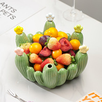 Ensemble de fourchettes à fruits en céramique motif cactus créatif, style moderne et minimaliste, pour la maison, le salon, la table basse, avec bol de rangement pour fourchettes à dessert