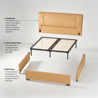 WINMAX Lit Moderne de Luxe en Cuir Véritable Rembourré, Confortable, Taille King Queen, Modulaire pour Maison et Hôtel 2522