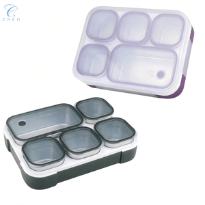 Récipient alimentaire modulaire en plastique sans BPA Boîte <span class=keywords><strong>de</strong></span> séparation détachable Boîte à bento avec couvercle scellé et sac <span class=keywords><strong>isolé</strong></span> pour l'école et le bureau - Product Image 1