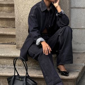 Conjunto de Chaqueta y Pantalones Vaqueros Vintage para Mujer, Estilo Otoñal, Chaqueta de Solapa con Botones y Bolsillos, Jeans Rectos - Product Image 2