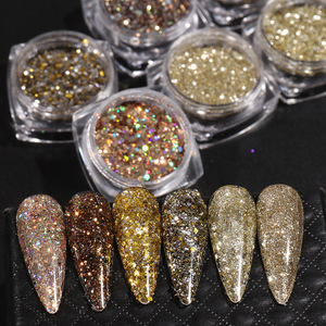 Ensemble de 6 pots de paillettes brillantes couleur champagne pour ongles, application facile, pour décorations d'ongles automne-hiver - Product Image 1
