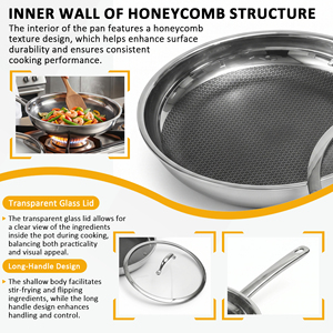 <span class=keywords><strong>Wok</strong></span> Antiadherente de Acero Inoxidable 304 de Grado Restaurante, 28 cm, con Mango de Metal, Uso General para Cocina de Gas e Inducción - Product Image 4