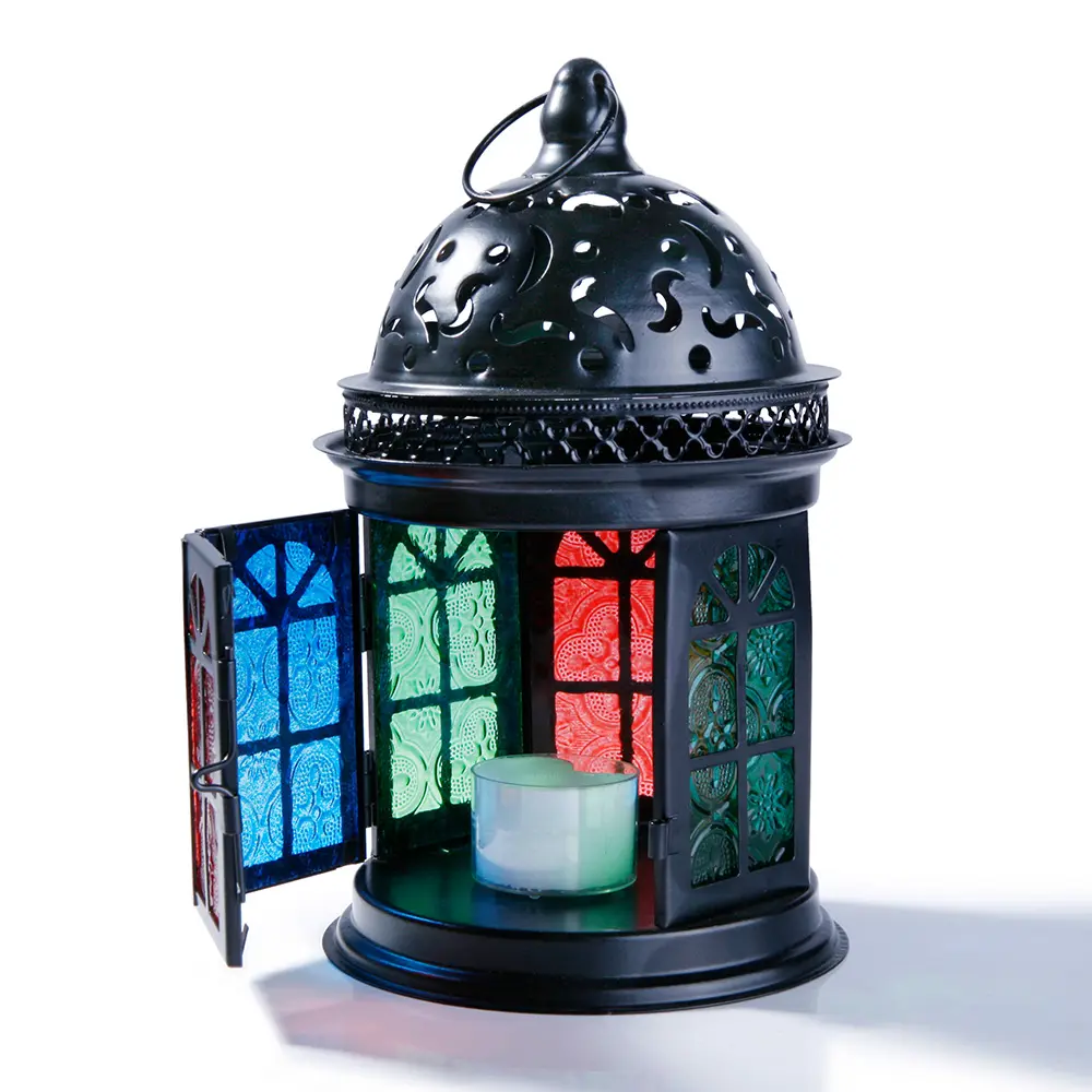 Lanterna de vento para artesanato, castiçal de vidro com suporte de velas, lâmpada de chá