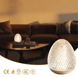 HLD Aluminum Restaurant Table Lamps Rechargeable 3 Level Dimmable Crystal Hotel Wireless Table Lamps