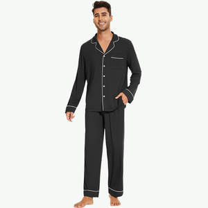 Set di indumenti da notte in fibra di bambù da <span class=keywords><strong>uomo</strong></span> personalizzati all'ingrosso 2 pezzi per la casa <span class=keywords><strong>con</strong></span> <span class=keywords><strong>pigiama</strong></span> a manica lunga <span class=keywords><strong>con</strong></span> bottone - Product Image 1