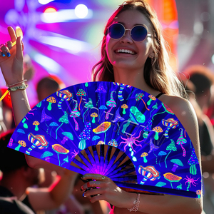 Toptan 33cm büyük Rave Uv Glow mantar el hayranları Loud yelpaze - Product Image 1