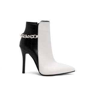 WETKISS – bottes à talons aiguilles pour femmes, chaussures à bout pointu en métal blanc et <span class=keywords><strong>noir</strong></span> avec peau de Crocodile, 2023 - Product Image 1