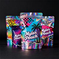 Pochette holographique Mylar 3.5G à fermeture éclair, style rétro Vaporwave Palm Tree, anti-odeur, avec logo personnalisé, directement du fabricant