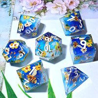 En gros, ensemble de dés polyédriques en résine sculptés sur mesure avec autocollants superposés pour jeux de rôle, D&D et jeux de société, bords tranchants -L14