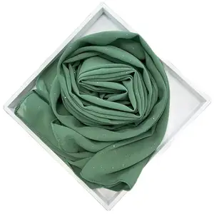 46 Farben Glitter Shimmer Muslim Hijabs Mode Solid Bubble Chiffon Schal Hochwertiger Schal Großhandel Günstige Schals für Frauen