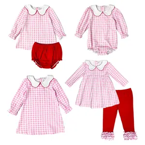Lanye conjuntos de roupas para dia dos namorados, roupas xadrez rosa de dia dos namorados bebê roupa de aniversário