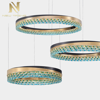 Lampe de luxe Hall d'hôtel Villa Décoration Anneau Lustre Lampe Anneau LED Personnalisé Cristal Pendentif Lumière