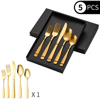 Ensemble d'argenterie en acier inoxydable 5 pièces avec boîte Métal noir mat Fête minimaliste Polonais mat