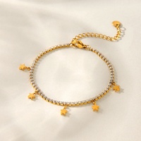 Bracelet tendance en acier inoxydable électroplaqué avec zircon incrusté, pendentif étoile à cinq branches et pompon