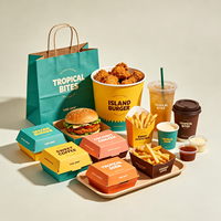Boîte à hamburger de poulet frit personnalisée avec porte-gobelet, ensemble d'emballage pour hamburger et boisson, plateau en papier pour restaurants de restauration rapide