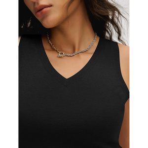 FOXA Womens V Neck Sleeveless Knit Tank Top <b>Wool</b> Blend Soft Slim Fit Business Casual Workwear Summer Outfit - Product Image 6