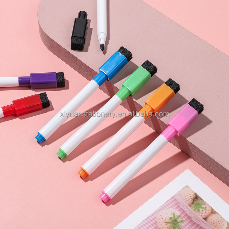 Factory Whiteboard Pen Erasable Dry White Board Markers with Built-In Eraser for Office & School Supplies