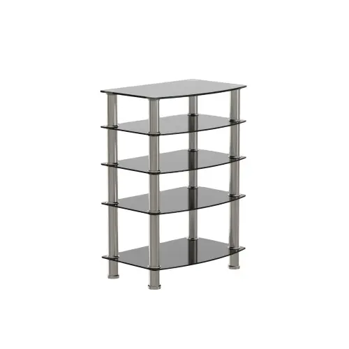 5-Tier Vidro Temperado Mesa Lateral Moderna Mesa Final para Sala de Móveis de Vidro Preto Aço Inoxidável Frame Mesa Ocasional