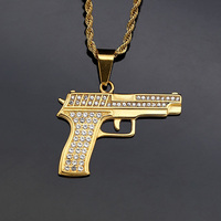 Collier de pistolet en acier inoxydable avec incrustation de zircon brillant personnalisé en gros pendentifs pour petit ami mari armée