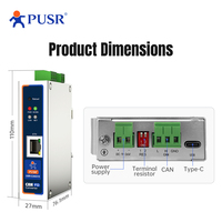 Convertidor de Protocolo PUSR CANFD (CANFD Ethernet/RS485/RS232) Modbus RTU/TCP, Conversión de Protocolo de 5 Modos, Construcción Metálica