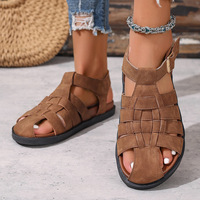 Sandales plates décontractées rétro pour femme, à bout fermé, en PU, à semelle souple, avec bride cheville, style pêcheur, nouvelle collection été 2026, transfrontalières