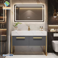 Meuble-lavabo mural double vasque moderne en bois massif 2025 OEM avec égouttoir en cuivre pour salle de bain, entrepôt, maison, bar - Rock