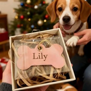 Personalized Pu Leather Pets <b>Tags</b> Pet Name Phone Number Keychain Pendants Cute Bone Shape Design <b>Dog</b> Sign - Product Image 6