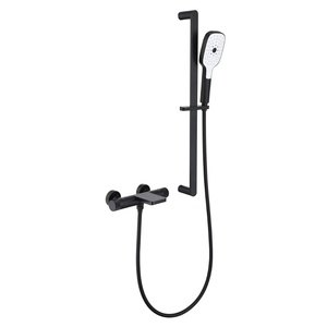Ducha de mano ajustable y elevable de acero inoxidable negro mate estilo americano para bañera, montaje en superficie, BXW-051 - Product Image 1