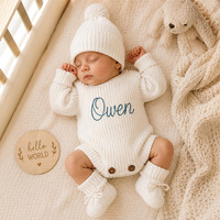 Combinaison chaude une pièce pour bébé automne/hiver 2026 – Grenouillère en tricot avec lettres brodées à la main personnalisables