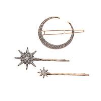 Barrettes à cheveux élégantes vintage en strass plaqué or Crownia, style européen et américain, avec éléments étoile et lune, vente en gros