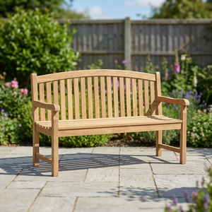 Banc de jardin en teck massif de qualité supérieure avec dossier incurvé, canapé deux places pour patio, chaise de parc - Product Image 3
