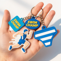 Porte-clés en caoutchouc pour sports nautiques, formes variées de planche de surf, bonnet de bain et planche de natation, en PVC étanche, certifié CE