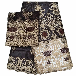 H & D Tissu de Dentelle en Coton Brodé <span class=keywords><strong>Bazin</strong></span> Riche Africain pour <span class=keywords><strong>Robe</strong></span> de Création avec Parfum - Product Image 4