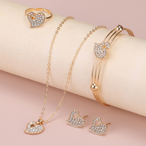 RINHOO Fashion - Juego de Joyería de Metal con Circonitas Elegantes, 4 Piezas, con Pendientes, Collar, Anillo y Pulsera con Forma de Corazón de Mariposa, para Mujer, Regalo de Boda - Product Image 3