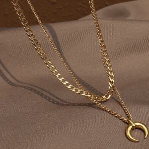 Conjunto de Collar Personalizable 2025 con Combinación de Luna y Estrella, Acero Inoxidable 316L, Cadena Unisex, Chapado en Oro de 18K, Collar de Doble Capa - Product Image 2