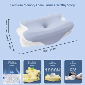 Bantal busa memori ergonomis, 1 buah bantal sandaran lengan bersirkulasi ortopedi serviks antimendengkur busa memori - Product Image 5