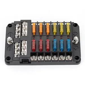 DC 12V 12 Way Auto Blade Fuse Box Panel Mount Waterproof Cover Inline Fuse Block Holder with LED Light Negative ATO ATC Fuses