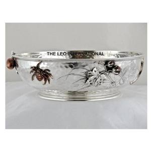 <b>Silver</b> Color Hammered Texture <b>Top</b> Leaf Shape Design Bowl Aluminum Metal Dining Table Home Decorative Bowl - Product Image 5