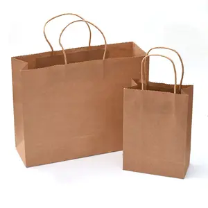 Großhandel individuell bedruckte weiße braune Einkaufstasche aus Kraftpapier mit Griff Restaurant Tragetasche für Fast Food Takeaway-Tasche