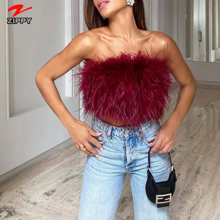 Spring and summer Europe and the United States fashion fluffy multi-color feathers tops for women blouses 2022