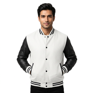 Custom Autumn Winter Varsity College Baseball Jacket For <b>Men</b> Leather Sleeves Woolen Body Streetwear Stylish fashion Outerwear - Product Image 1