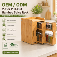 Étagère à épices en bambou pour comptoir de cuisine, grande capacité, double glissière, antidérapante, OEM ODM