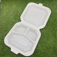Boîte à emporter jetable en amidon de maïs blanc de qualité alimentaire, 8 pouces, 3 compartiments