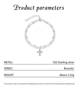 S925 Silver Cross <b>Bracelet</b> With Crystal Rhinestone Prong Setting Chain Link Women's Religious Everyday Wear Jewelry - Product Image 2