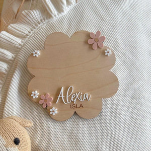 Panneau souvenir de naissance en bois Nuage Marguerite, Plaque nominative bébé, Accessoire photo, Nouvelles idées de produits uniques, Coffret cadeau pour jeune maman, Articles cadeaux esthétiques - Product Image 4